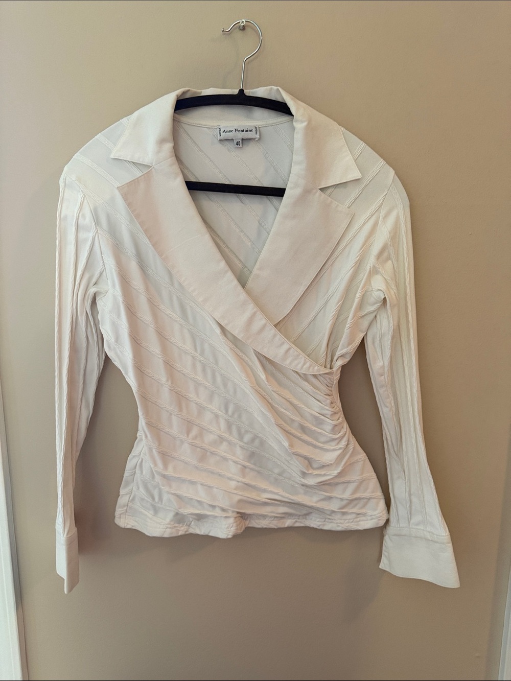 Anne Fontaine Ivory Diagonal Pintuck Wrap Blouse
